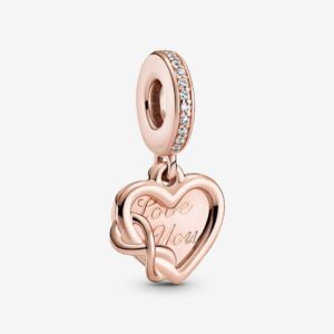 Charm Treo Pandora Moments Mạ Vàng Hồng 14K Thông Điệp "Love You"