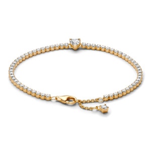 Vòng Tennis Pandora Mạ Vàng 14K Trái Tim Đính Đá