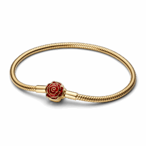 Vòng Tay Disney Pandora Mạ Vàng 14K Khóa Hoa Hồng Đỏ