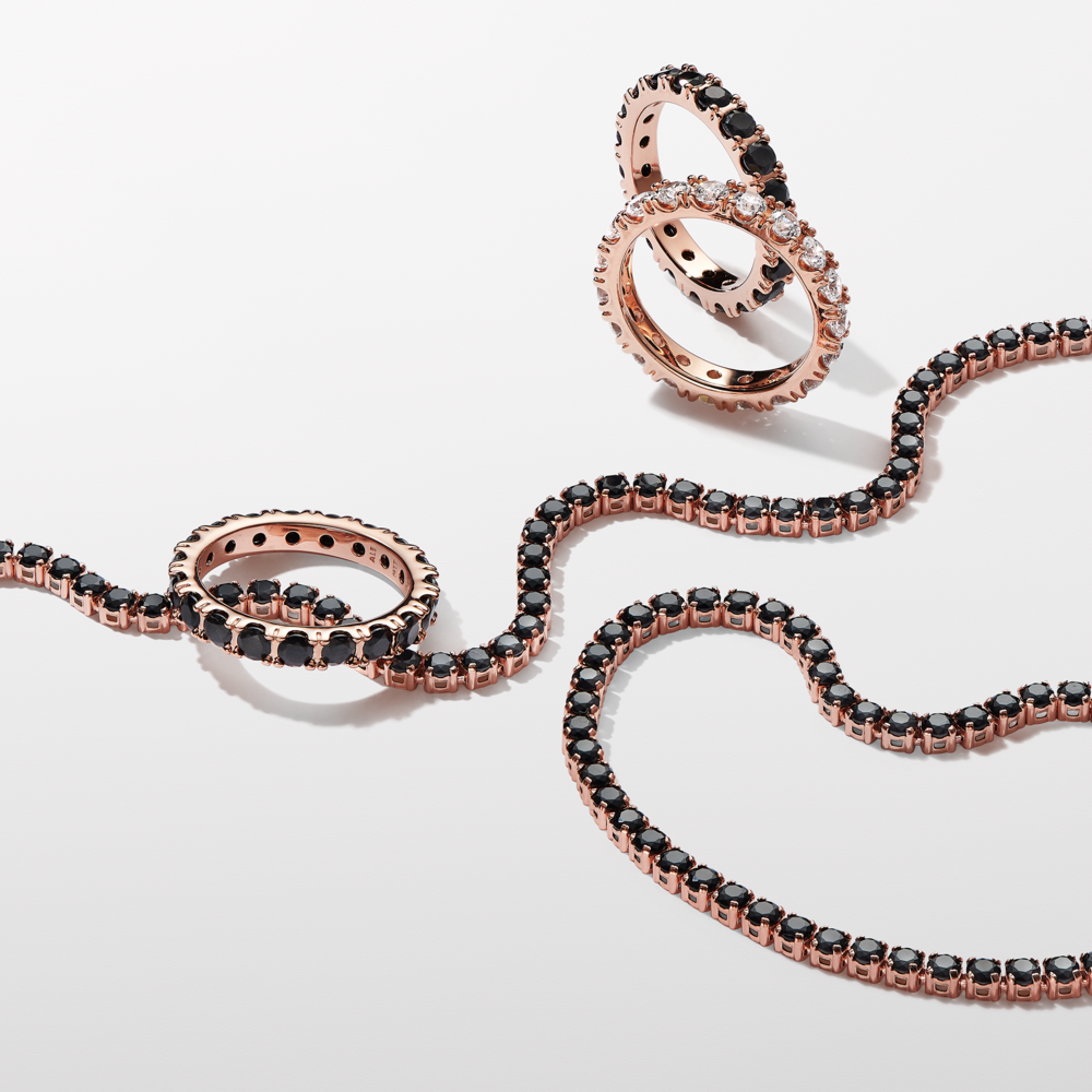 Vòng Tay Tennis Mạ Vàng Hồng 14K Đính Đá Đen - Ảnh 3